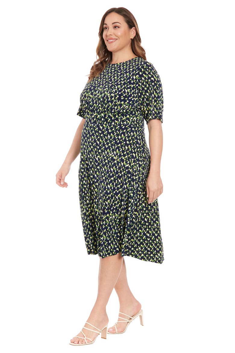 Elbow Sleeve Fit & Flare Midi Dress, Alternate, color, NAVY/ GREEN