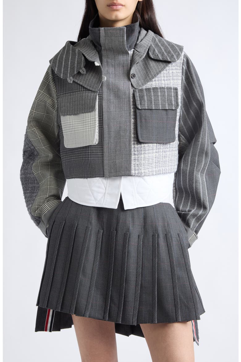Cropped Tailored Wool Parka with Detachable Vest, Main, color, DARK GREY