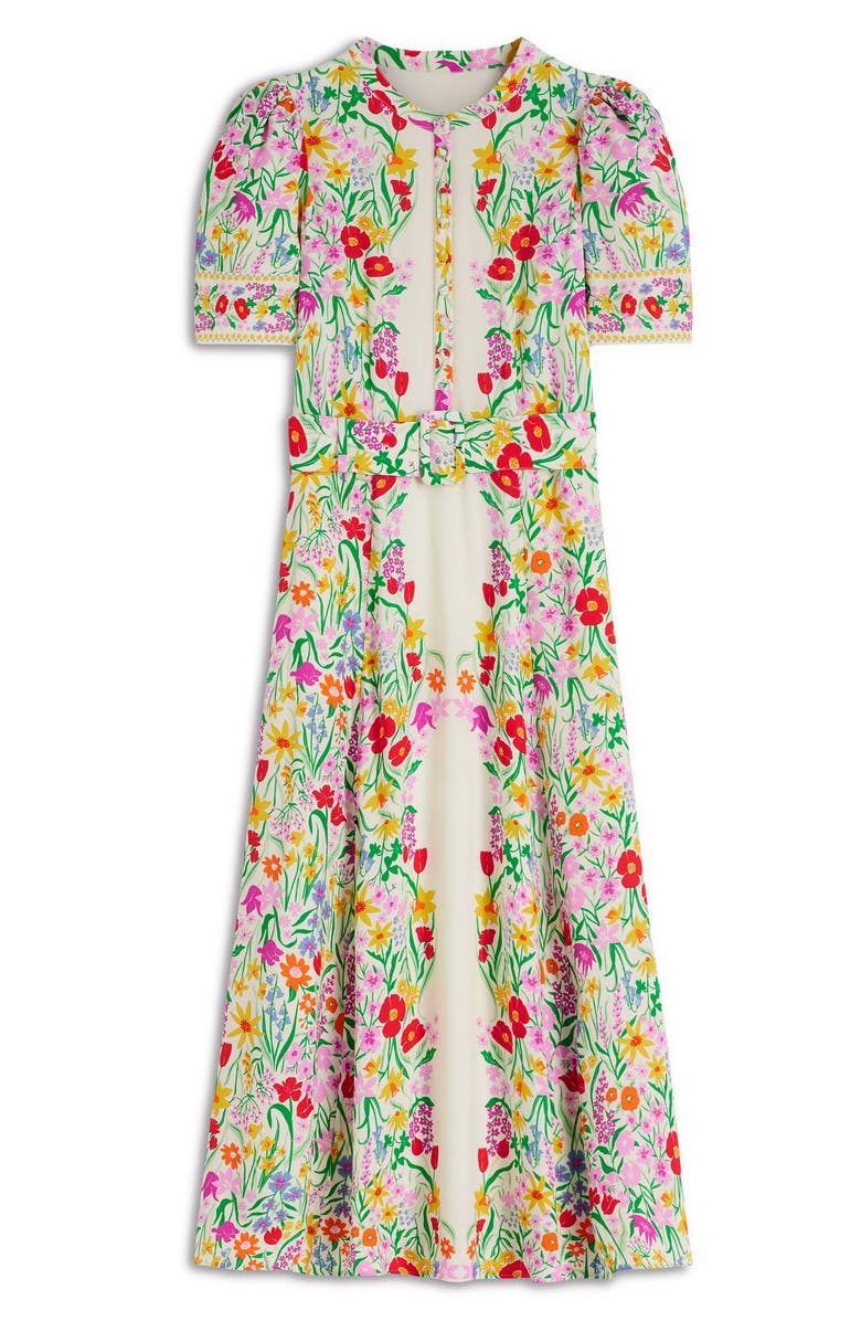 Boden Kate Floral Puff Sleeve Belted Shirtdress, Alternate, color, Ivory Garden Placement