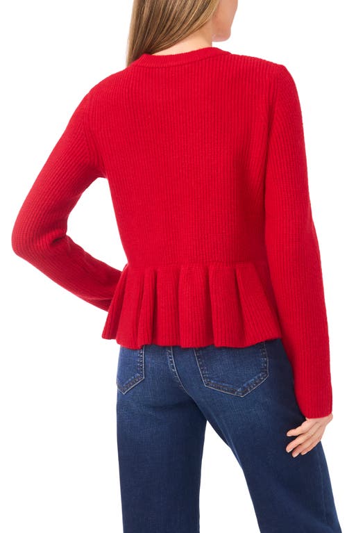 Cece Rib Peplum Sweater In Red