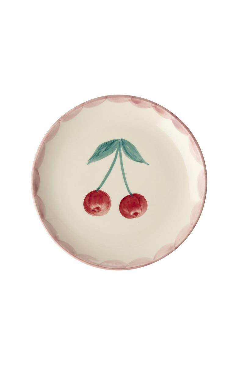 Rice by Rice Ceramic Cake Plate Hand Painted Cherries, Main, color, Red