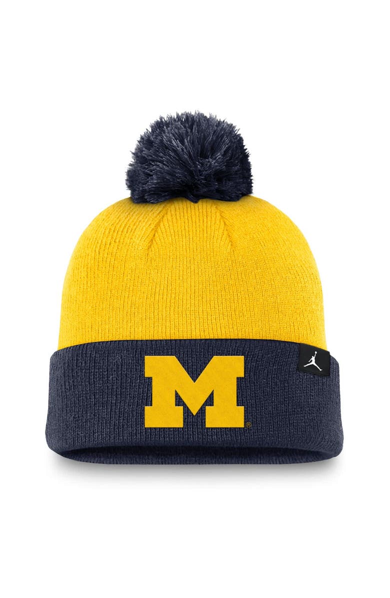 Jordan Brand Men's Jordan Brand Maize/Navy Michigan Wolverines Peak Cuffed Knit Hat with Pom, Alternate, color, 