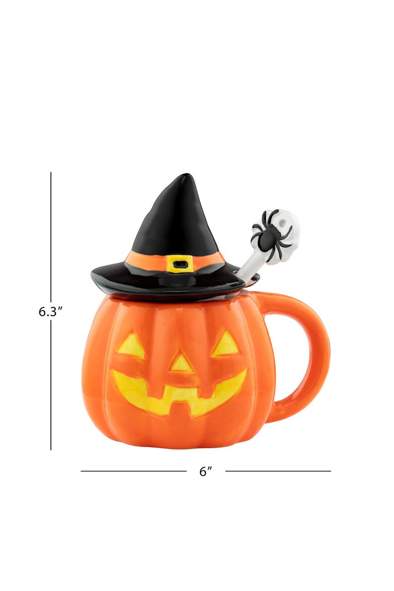 18 oz. Jack-O-Lantern Lidded Mug with Spoon, Alternate, color, Orange