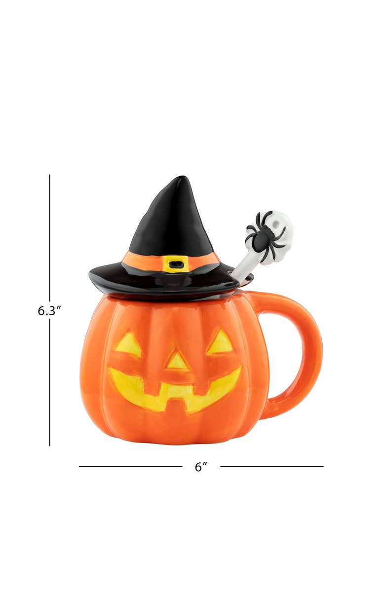 Mr. Halloween 18 oz. Jack-O-Lantern Lidded Mug with Spoon, Alternate, color, Orange
