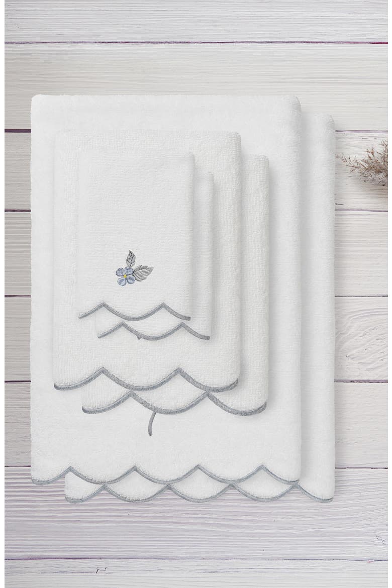 Hydea Embroidered Scallop 6-Piece Towel Set, Alternate, color, WHITE/ GRAY