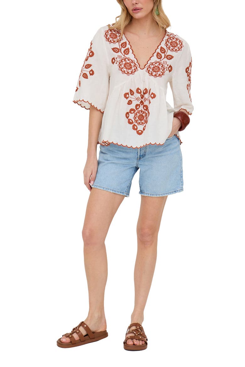 Aubrey V-Neck Embroidered Blouse, Alternate, color, Cream