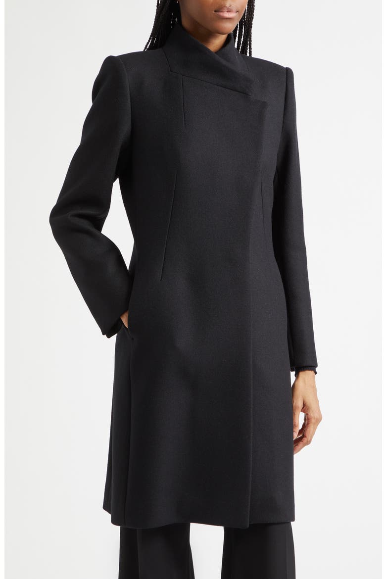 Max Asymmetric Collar Wool Blend Coat, Alternate, color, BLACK