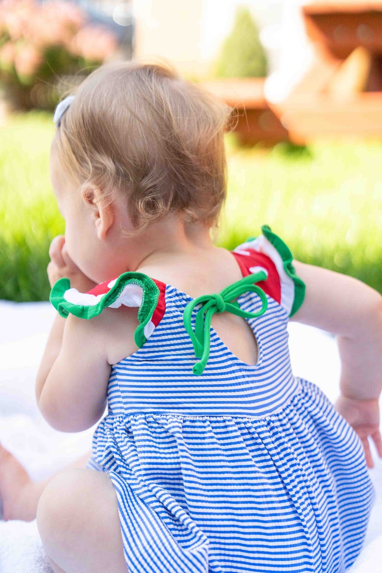 Seersucker Swimsuit With Watermelon, Alternate, color, Royal/White