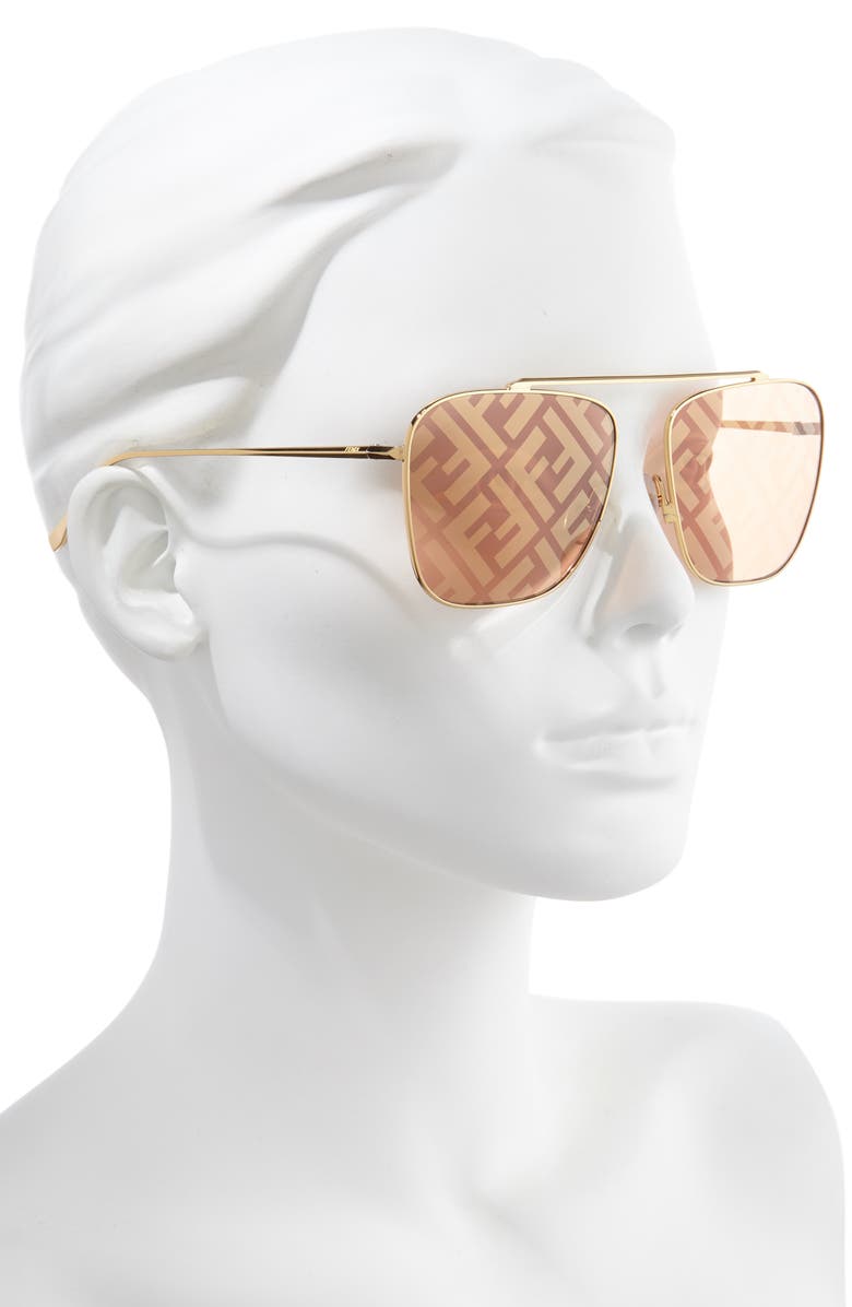 Fendi 61mm Lenticular Lens Navigator Sunglasses, Alternate, color,