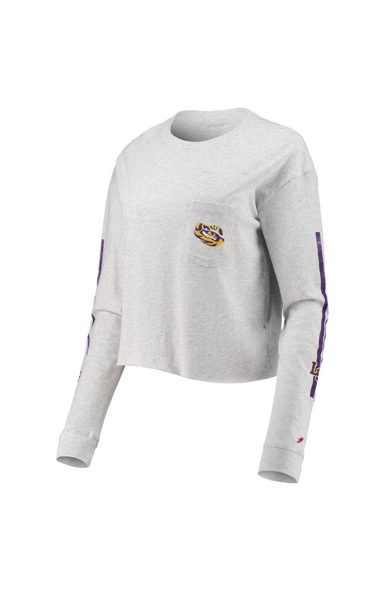 LEAGUE COLLEGIATE WEAR Women's League Collegiate Wear Heathered Gray LSU Tigers Clothesline Cotton Midi Crop Long Sleeve T-Shirt, Alternate, color,