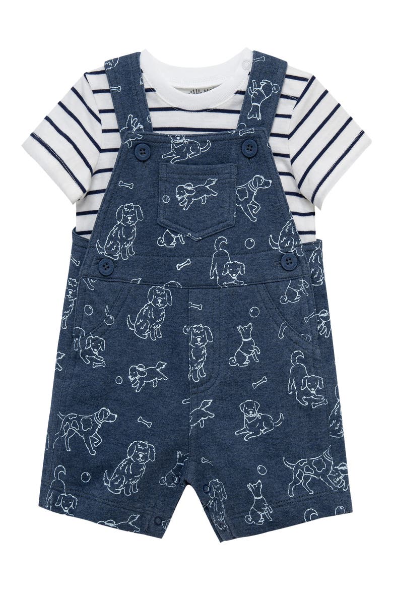 Puppies Overalls & Stripe T-Shirt Set, Main, color, BLUE