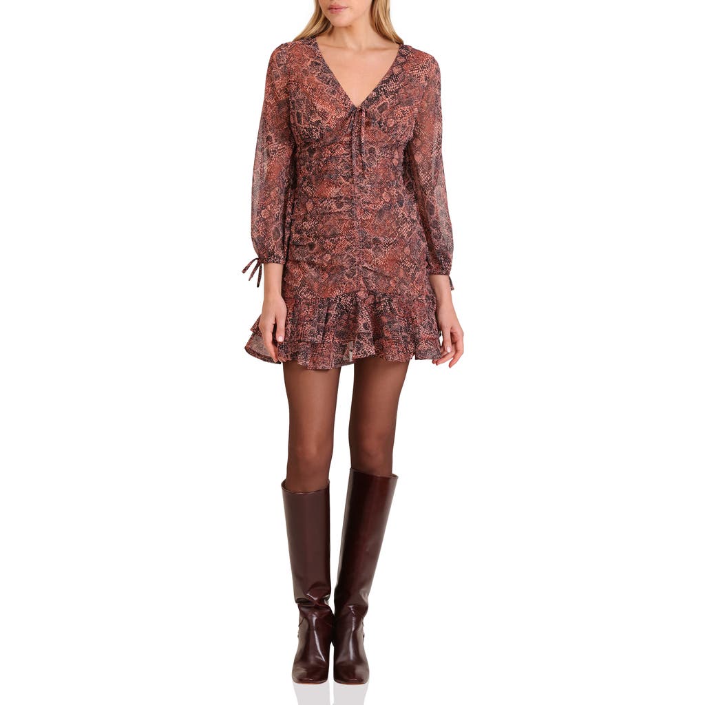 Avec Les Filles Cinched Long Sleeve Dress In Multi