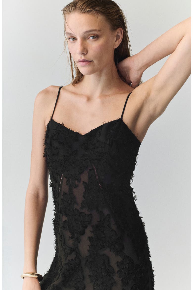 Floral Appliqué Semisheer Dress, Alternate, color, BLACK