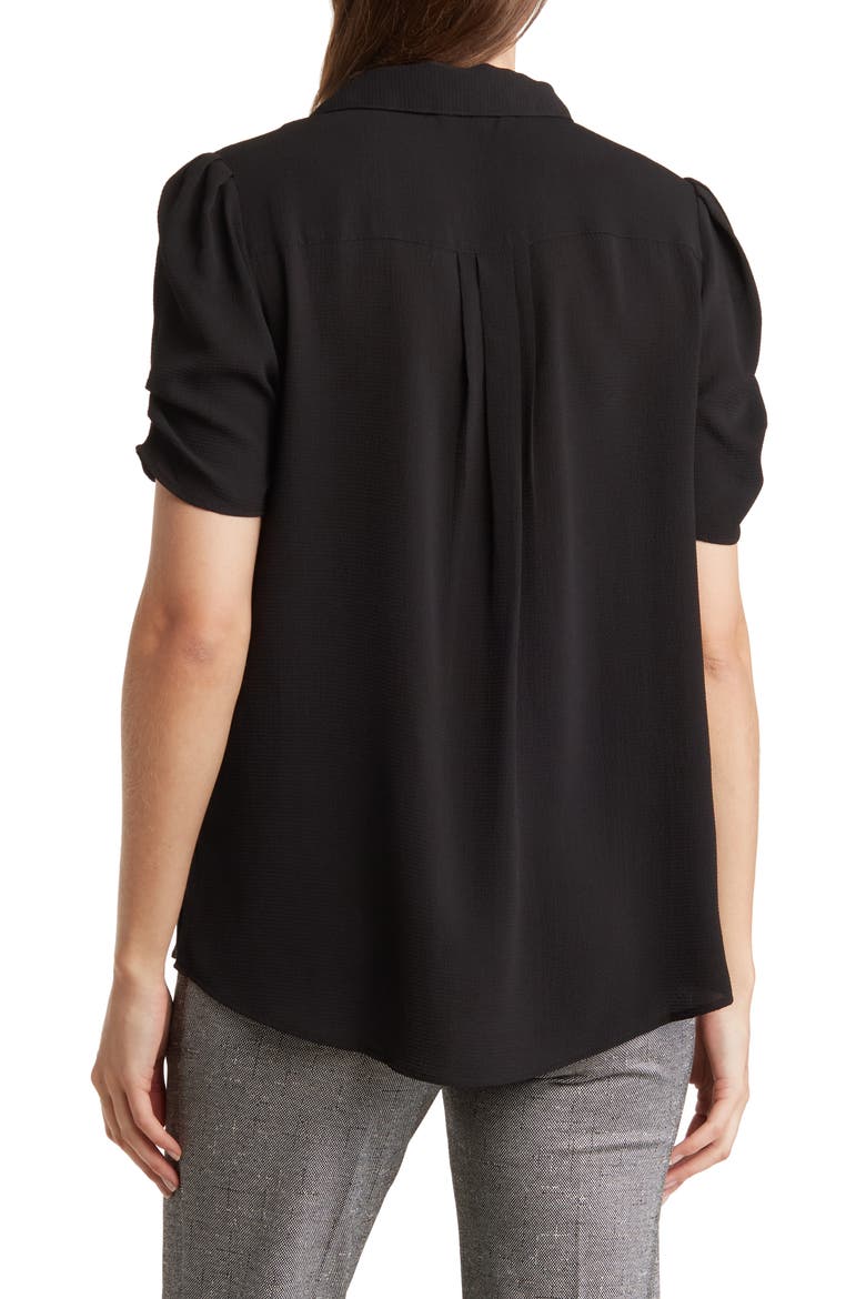 Puff Sleeve Button-Up Top, Alternate, color, BLACK