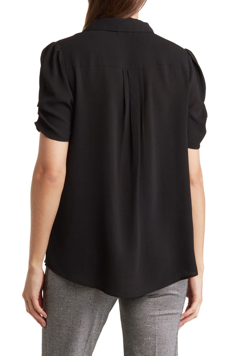 Adrianna Papell Puff Sleeve Button-Up Top, Alternate, color, Black