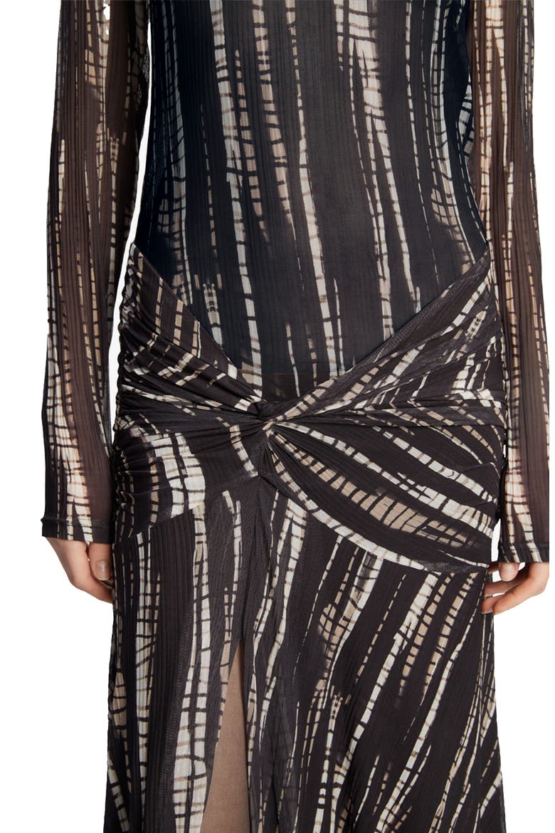 Lea Long Sleeve Mesh Dress, Alternate, color, BLACK/ BROWN