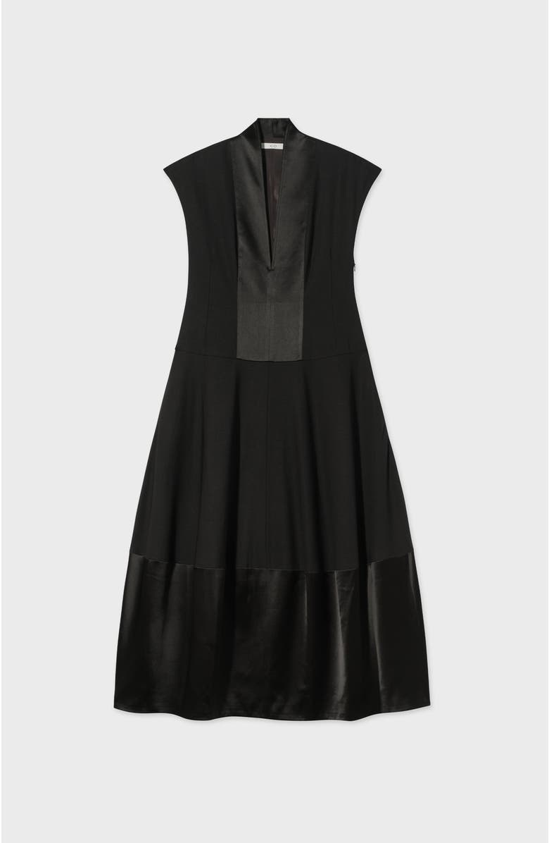CO V-Neck Bubble Dress - Black, Alternate, color,