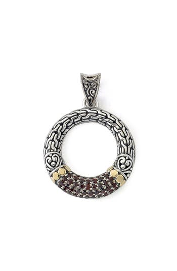 Samuel B. Semiprecious Stone Two-tone Engraved Circle Pendant In Red