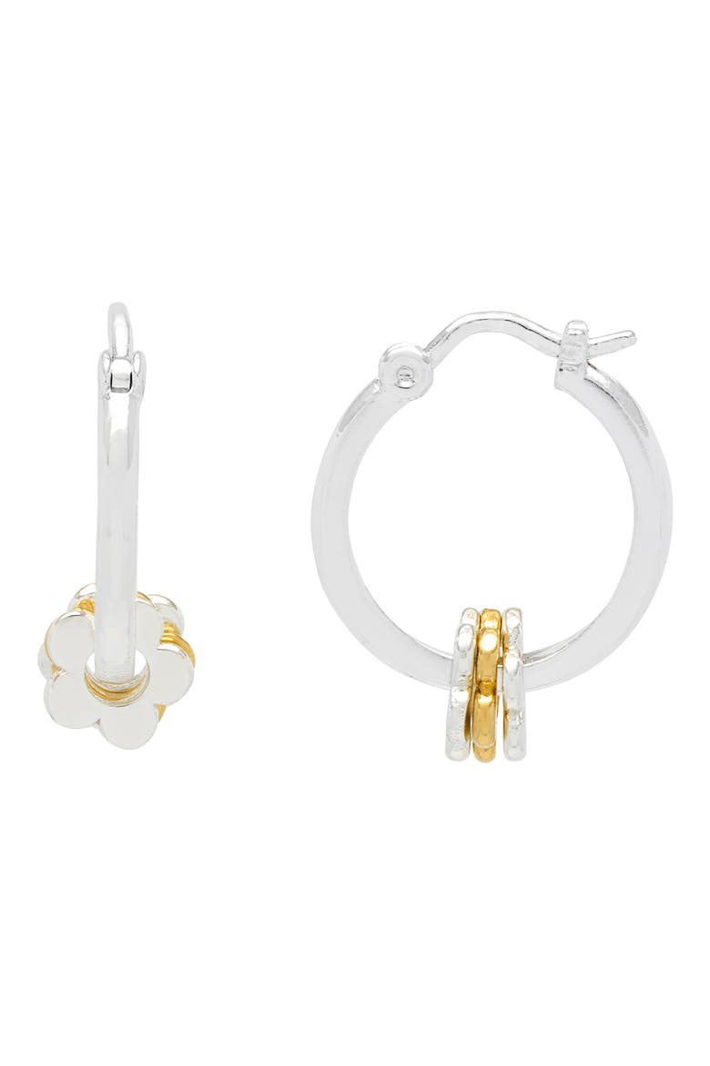 Multi Flower Beaded Hoop Earrings, Main, color, SILVER