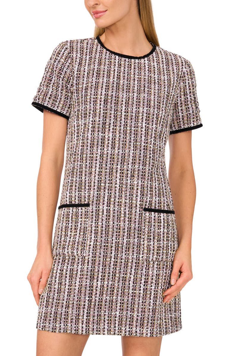 CeCe Tweed Shift Dress, Alternate, color, Rich Black