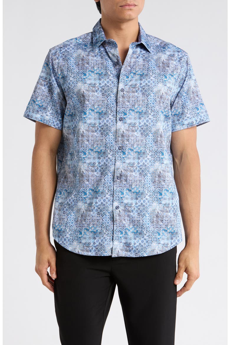 Short Sleeve Button Up Shirt, Main, color, BLUE MULTI