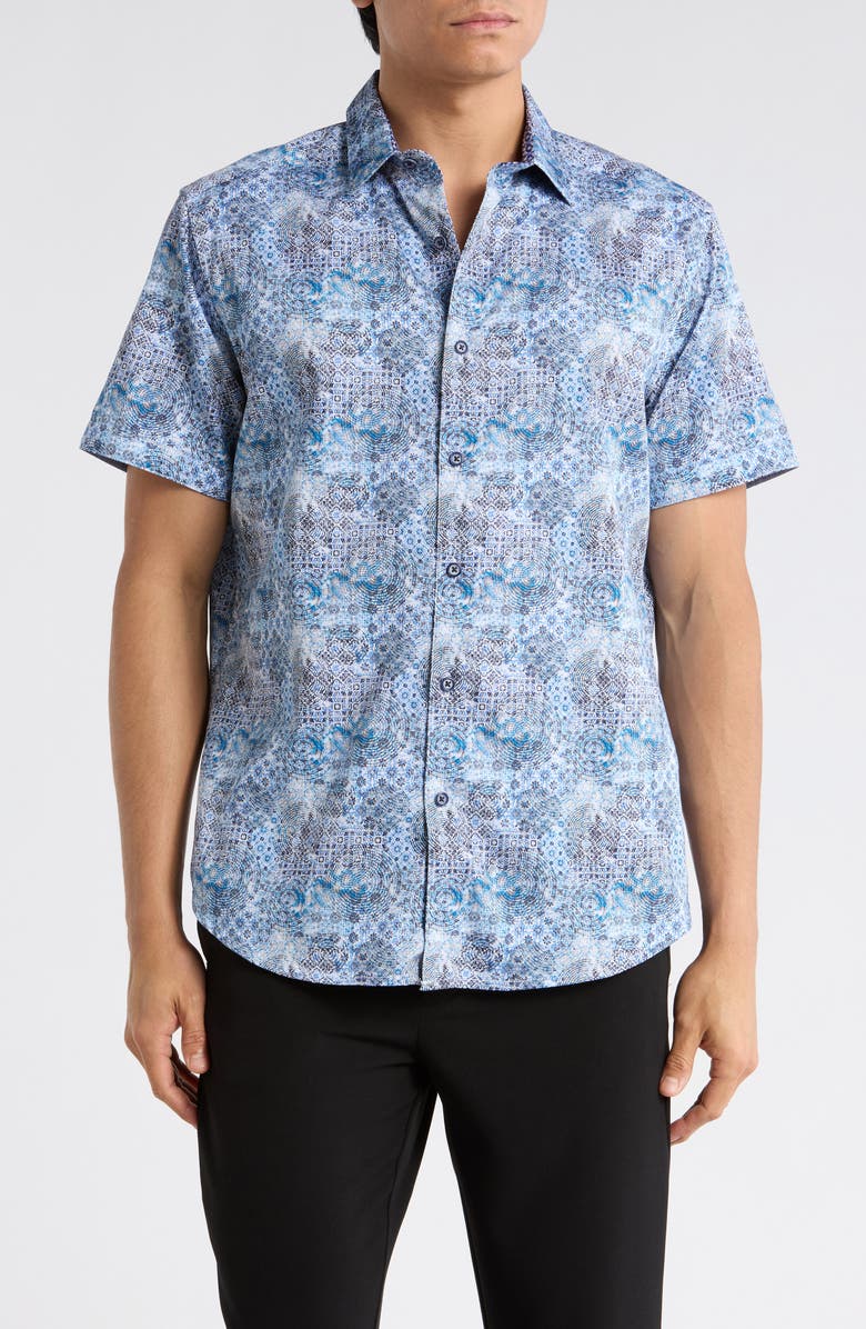 Robert Graham Short Sleeve Button Up Shirt, Main, color, Blue Multi