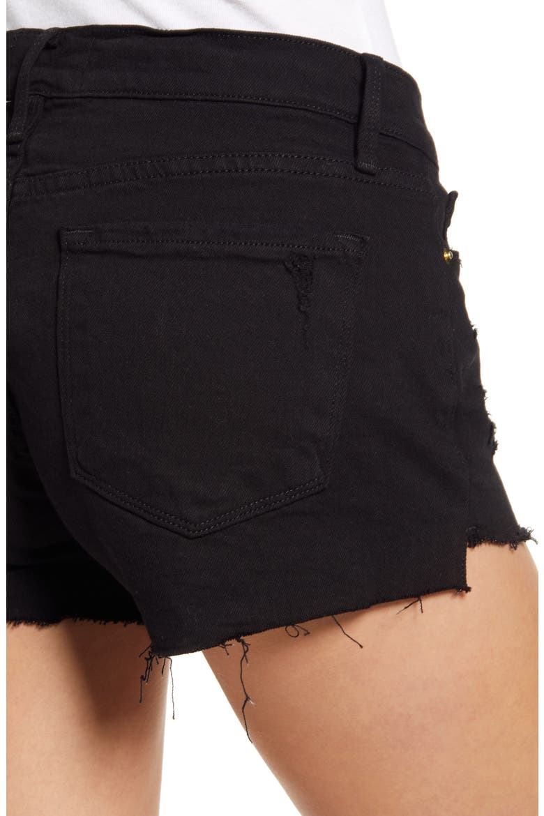 Le Cutoff Tulip Hem Denim Shorts, Alternate, color, NOIR ROOKLEY