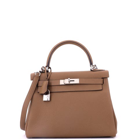 Kelly Handbag Brown Togo with Palladium Hardware 28
