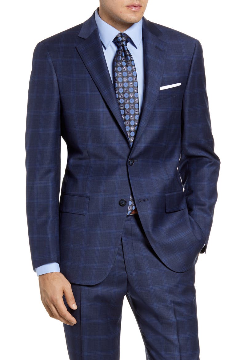 Classic Fit Plaid Wool Suit, Alternate, color, DARK BLUE