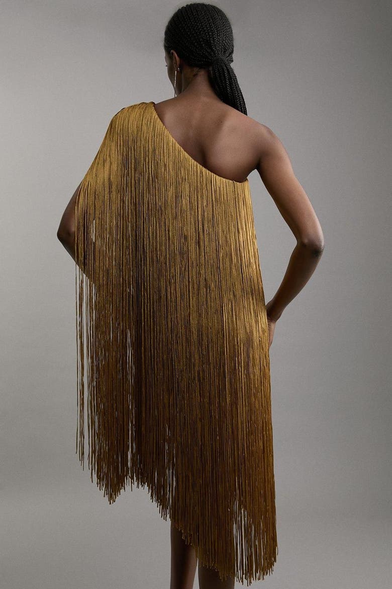 Asymmetric Draped Fringe Mini Dress, Alternate, color, Chartreuse