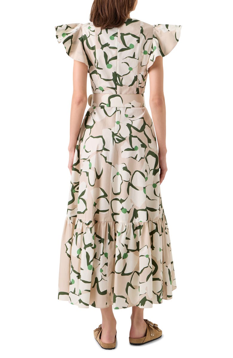 Akris punto Papercut Floral Print Belted Cotton Dress, Alternate, color, Beige-Cream-Olive