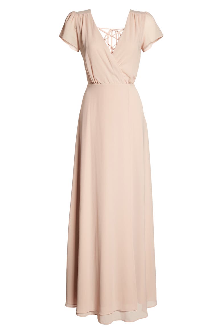 Lace-Up Back Chiffon Gown, Alternate, color, NUDE BLUSH