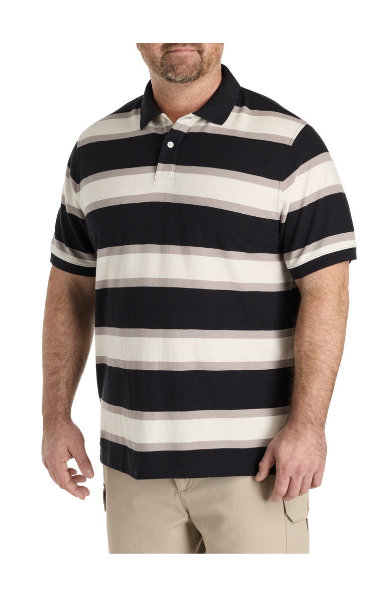 Harbor Bay by DXL Big & Tall Tonal Striped Rugby Polo Shirt, Main, color, Black