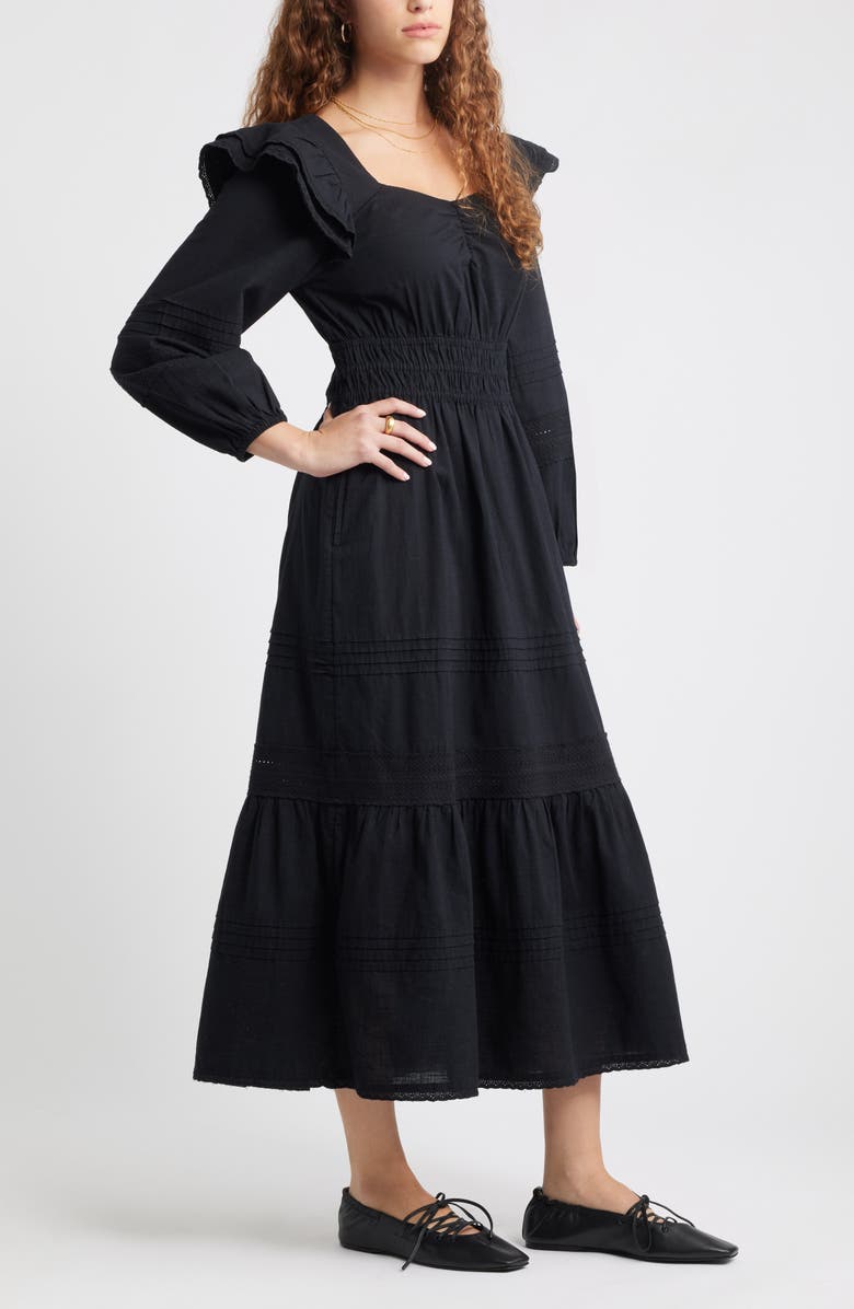 Treasure & Bond Double Ruffle Long Sleeve Maxi Dress, Alternate, color, Black