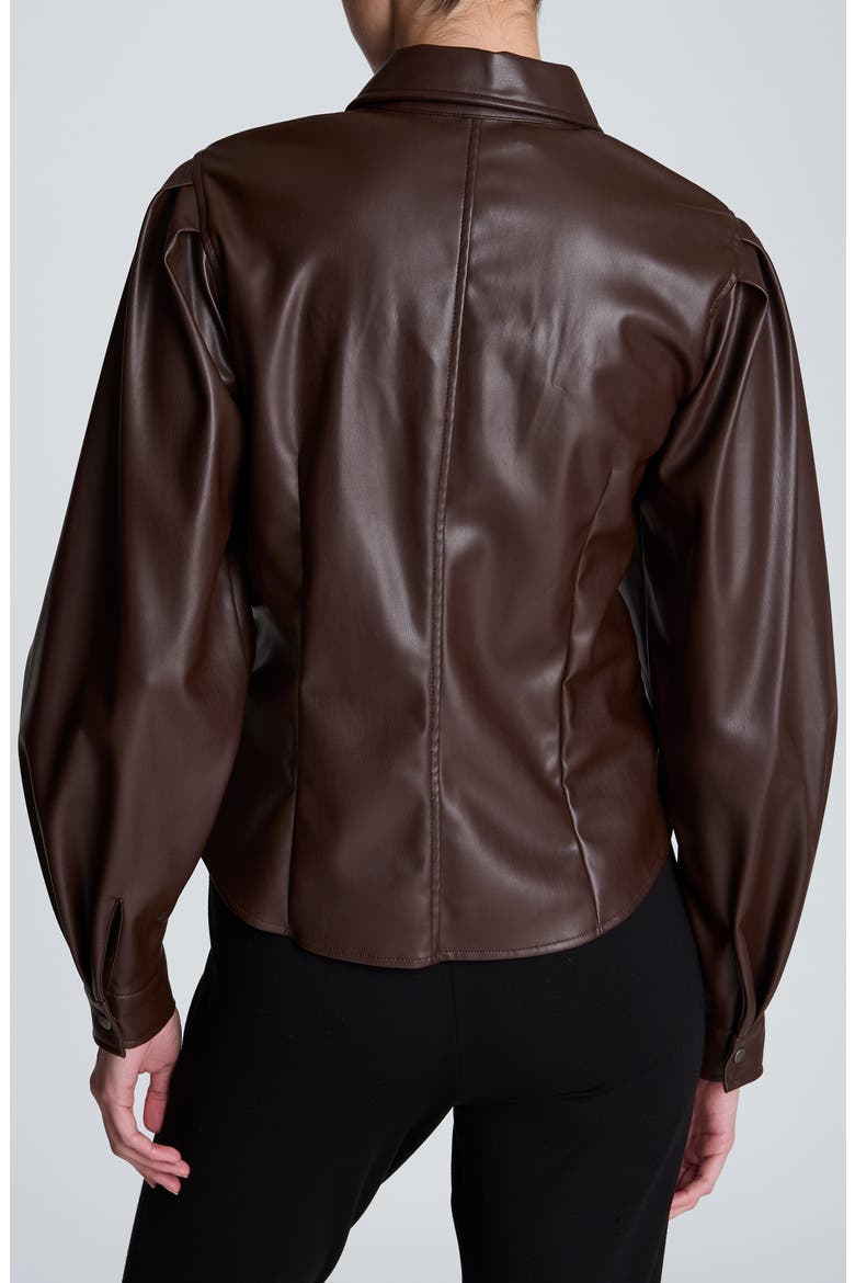 Pleated Faux Leather Snap Front Top, Alternate, color, MEDIUM BARK
