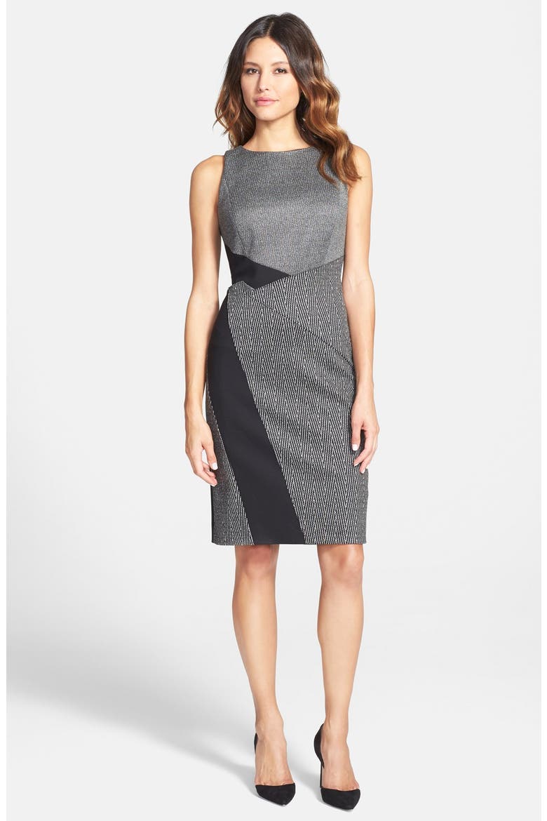 Mixed Media Sheath Dress, Main, color, MARLED CHEVRON COMBO