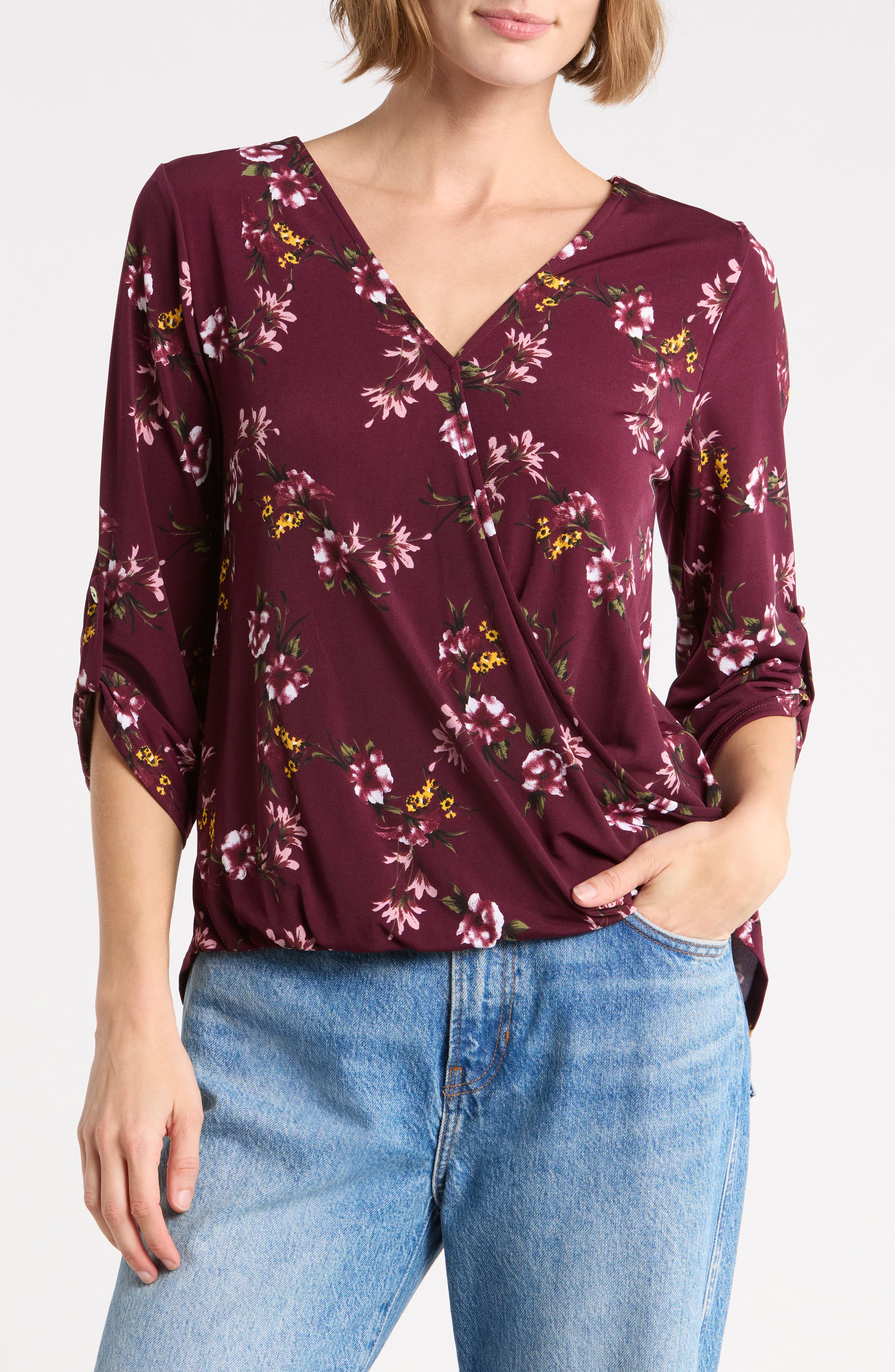 Floral Surplice High Low Top