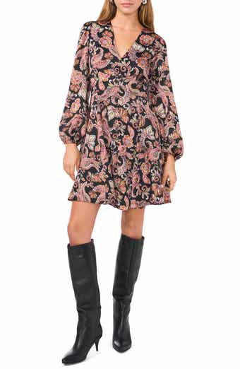 V-Neck Long Sleeve Button Front Minidress