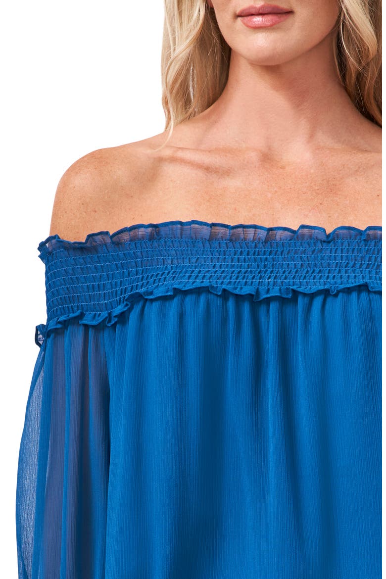 Off the Shoulder Ruffle Cuff Blouse, Alternate, color, SAPPHIRE SKY
