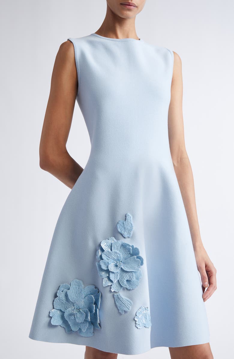Oscar de la Renta Peony Sequin Embroidered Sleeveless Fit & Flare Dress, Alternate, color, Light Blue