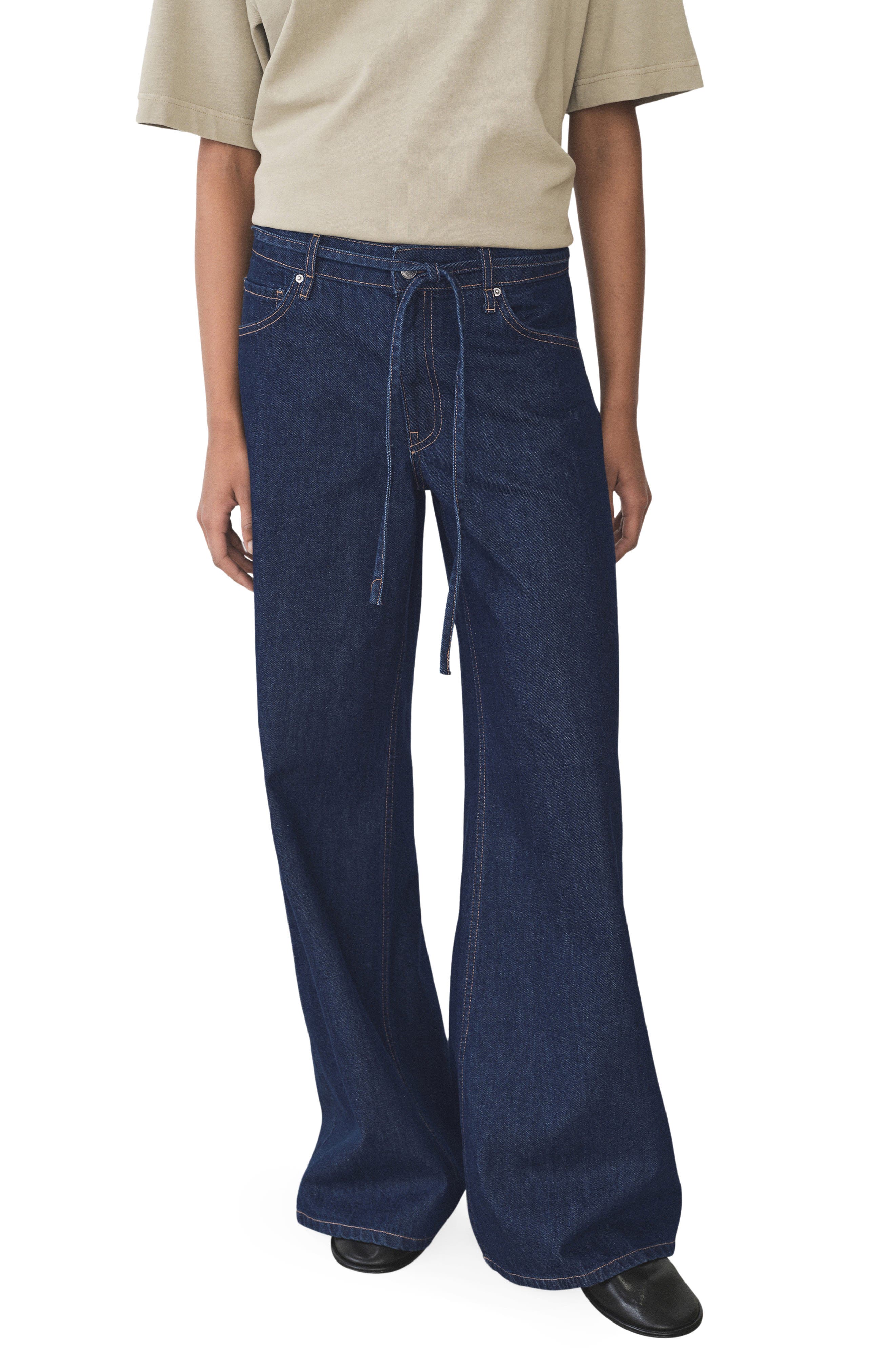 MANGO Olivia Belted Wide Leg Jeans