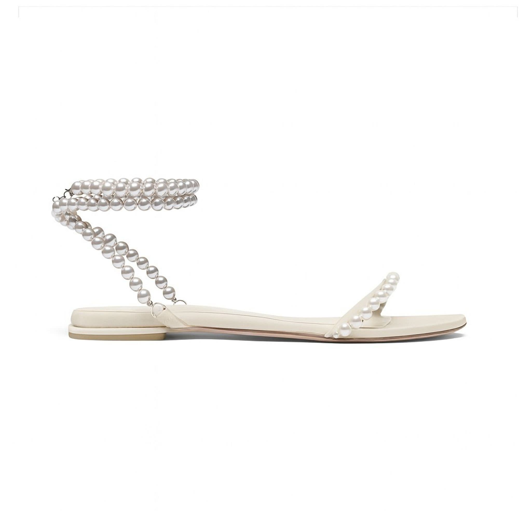Lady Antoinette Pearl Flat Sandal, Main, color, Ivory