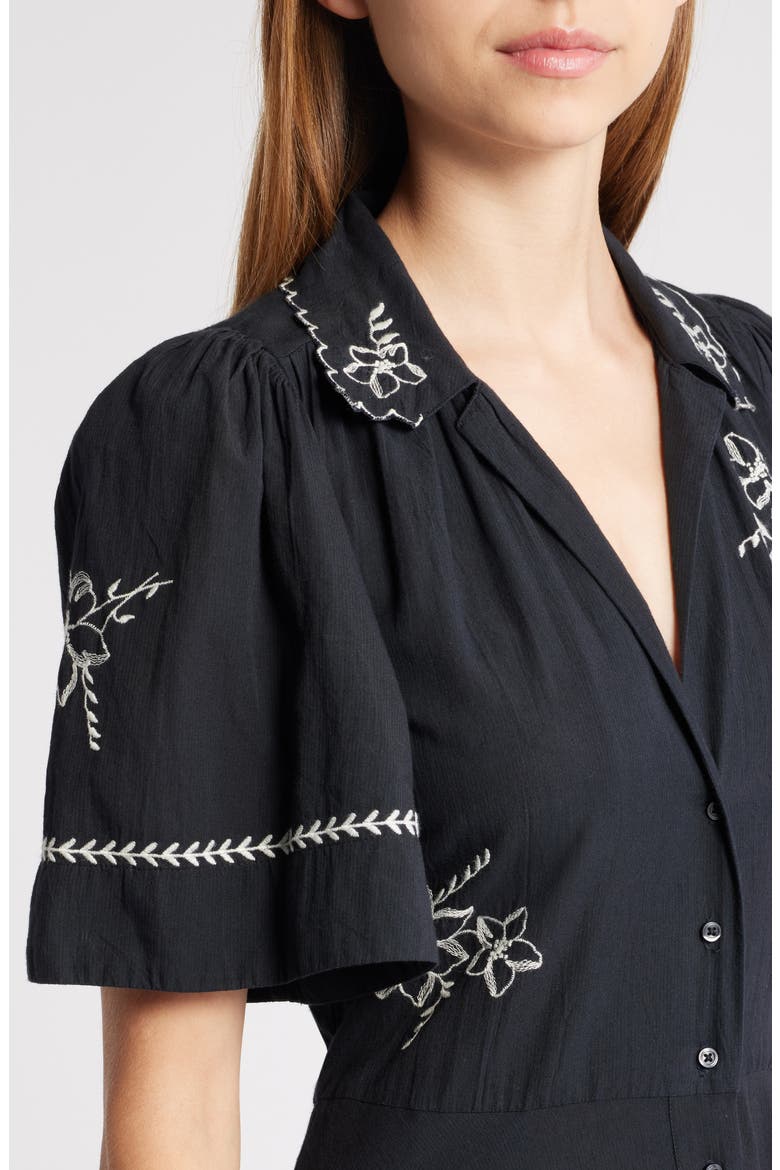 Bridge Embroidered Cotton Midi Shirtdress, Alternate, color, BLACK