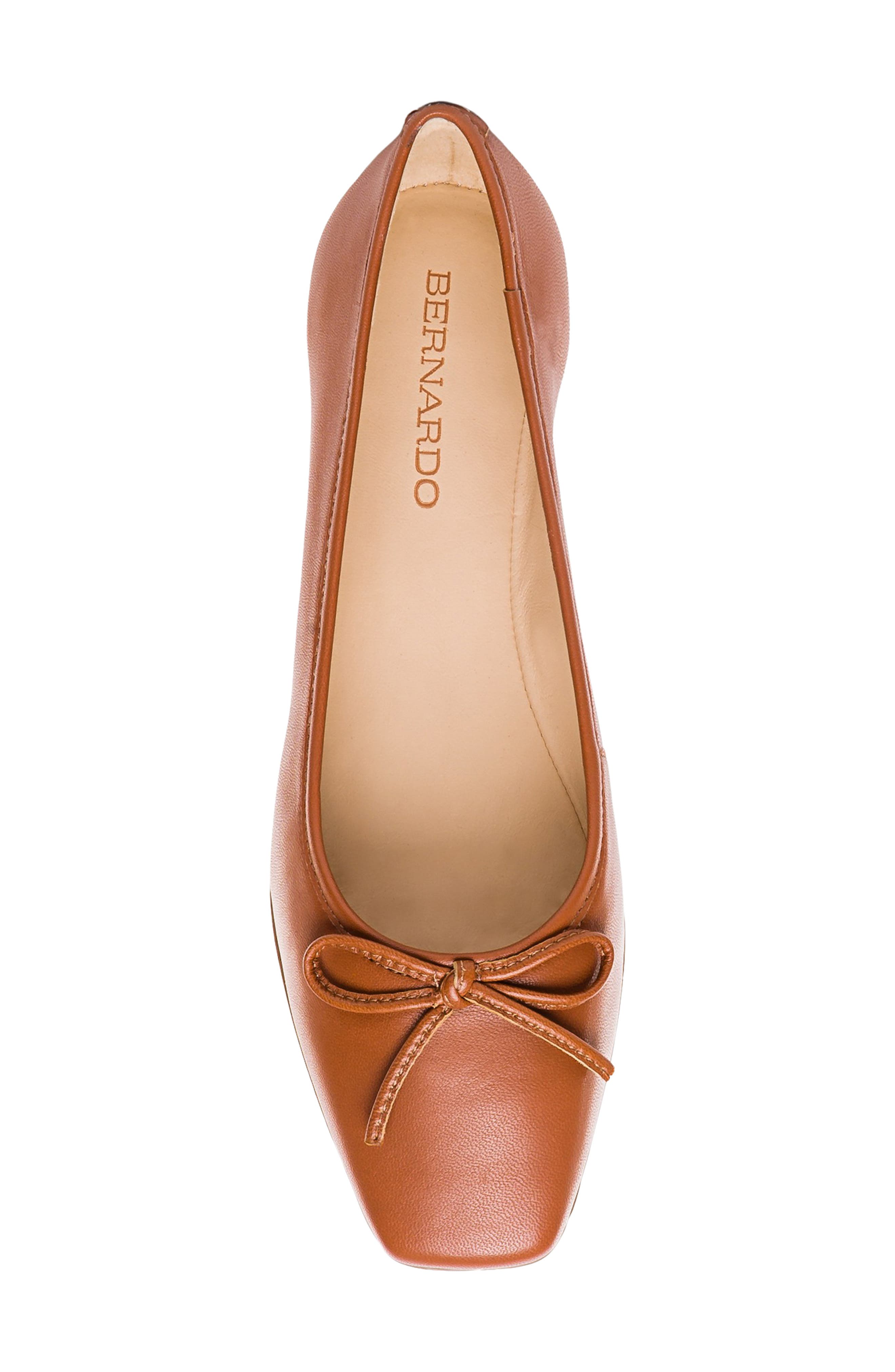 Bernardo Footwear Square Toe Ballet Flat, Alternate, color, Luggage Nappa