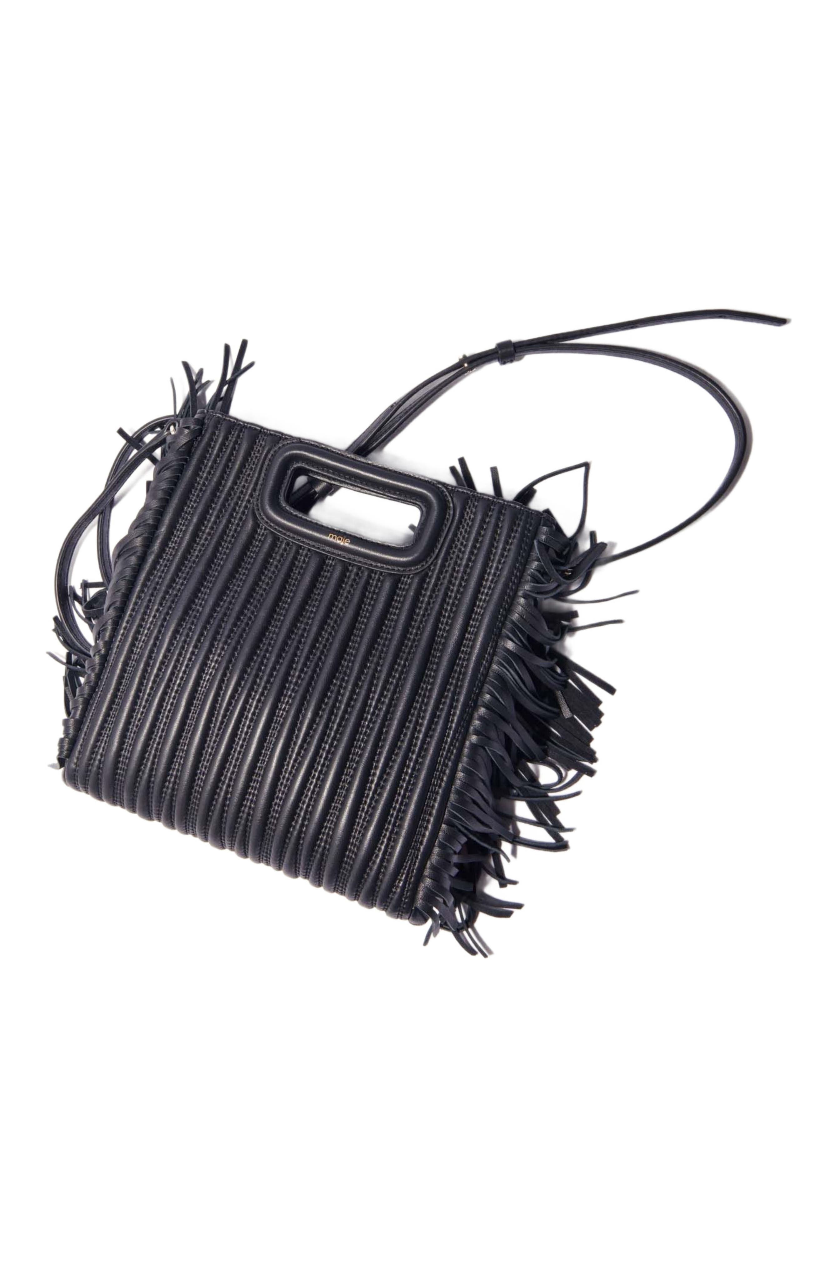 maje Quilted leather M bag, Alternate, color, Black