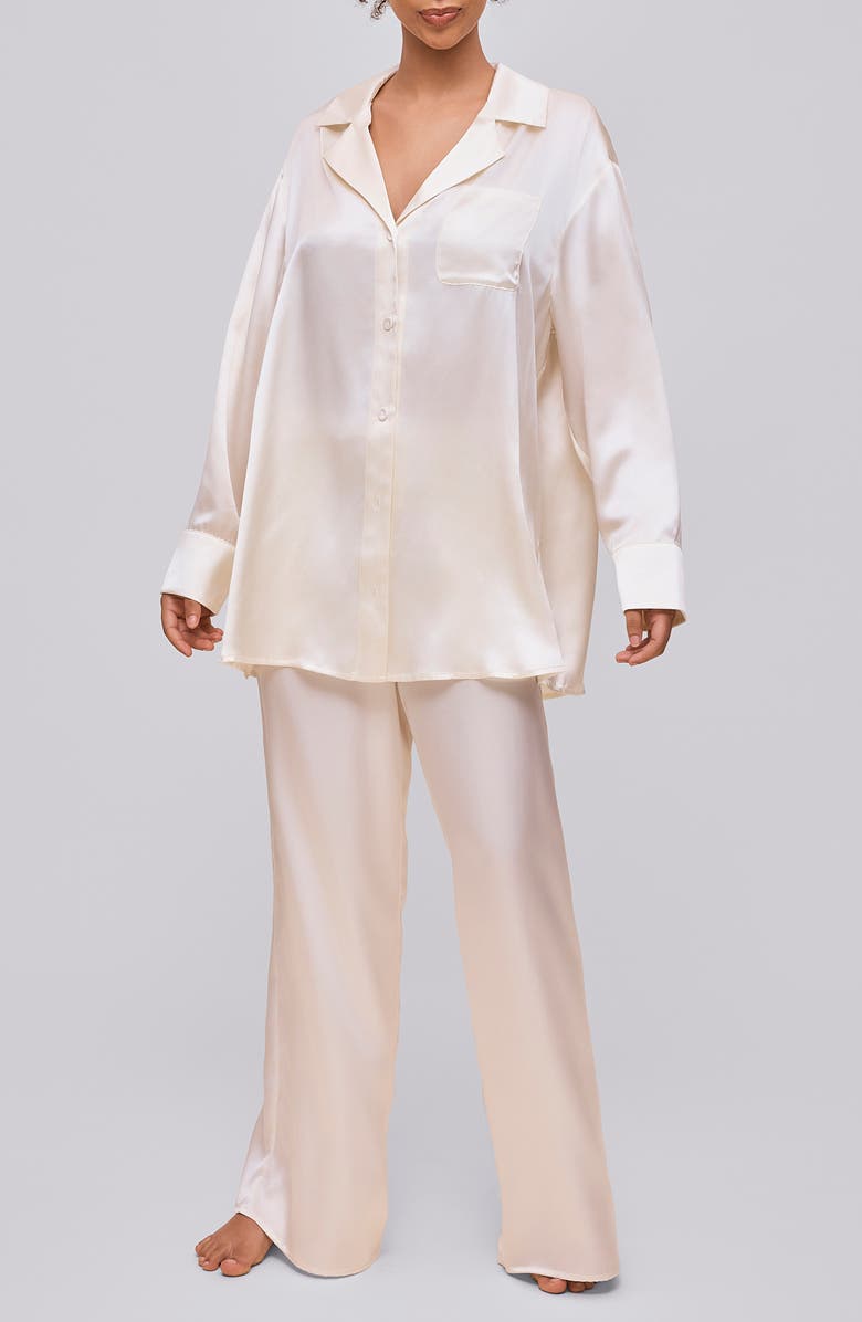 Papinelle Audrey Oversize Mulberry Silk Pajama Top, Main, color, White