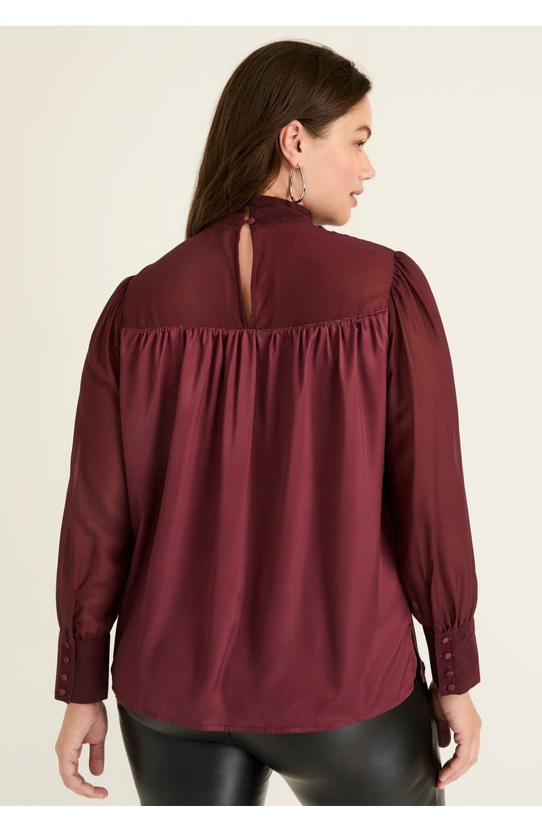 June + Vie Satin Mockneck Blouse, Alternate, color, Maroon Banner