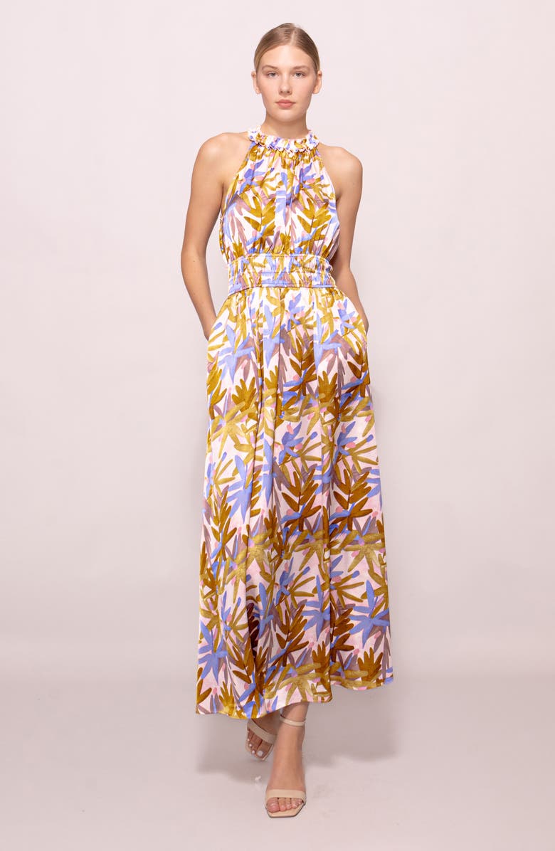 MELLODAY Print Ruffle Sleeveless Maxi Dress, Alternate, color, Blush Multi