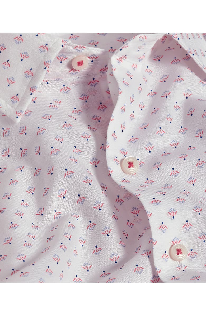 David Donahue Linen & Cotton Short Sleeve Sport Shirt, Alternate, color, White/ Multi