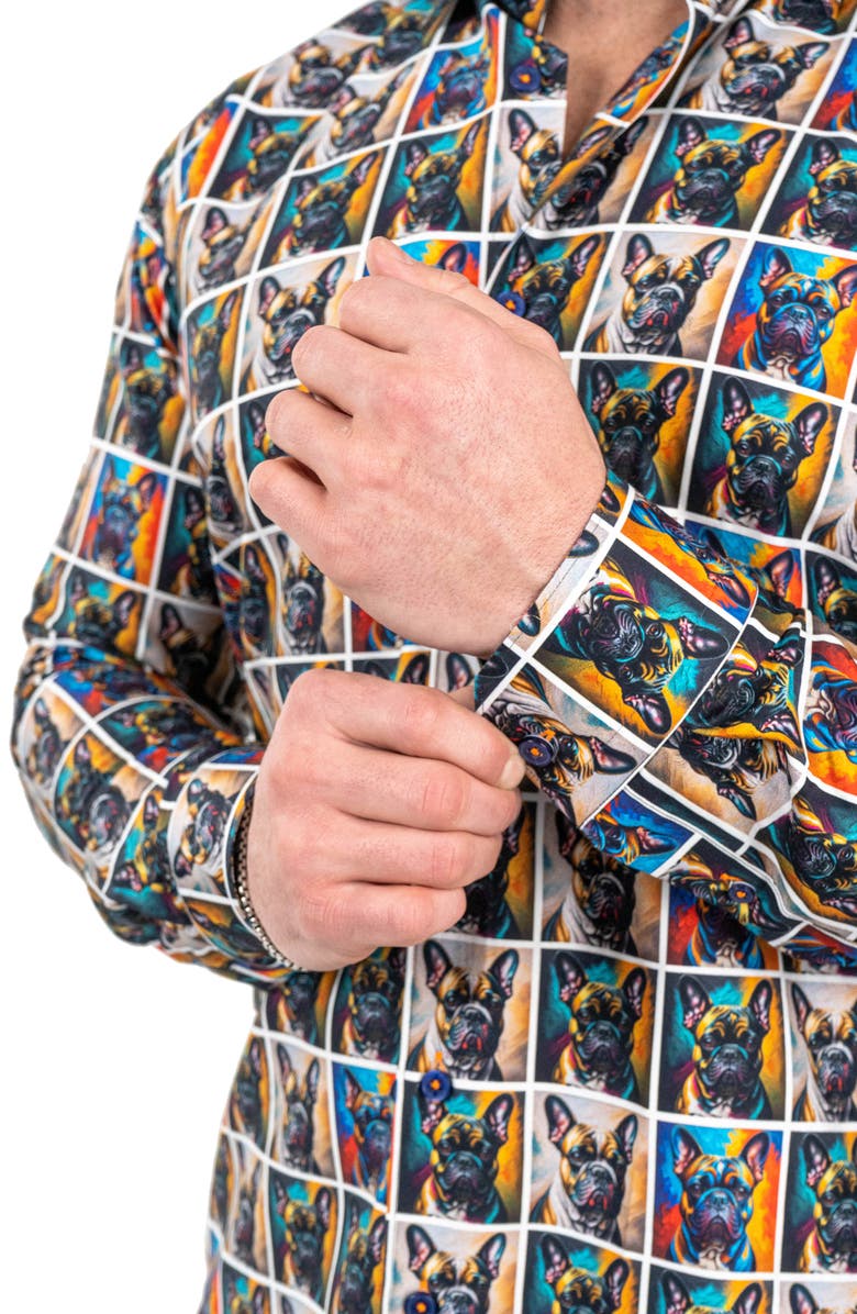 Maceoo Fibonacci Puppy Portrait Contemporary Fit Button-Up Shirt, Alternate, color, Brown